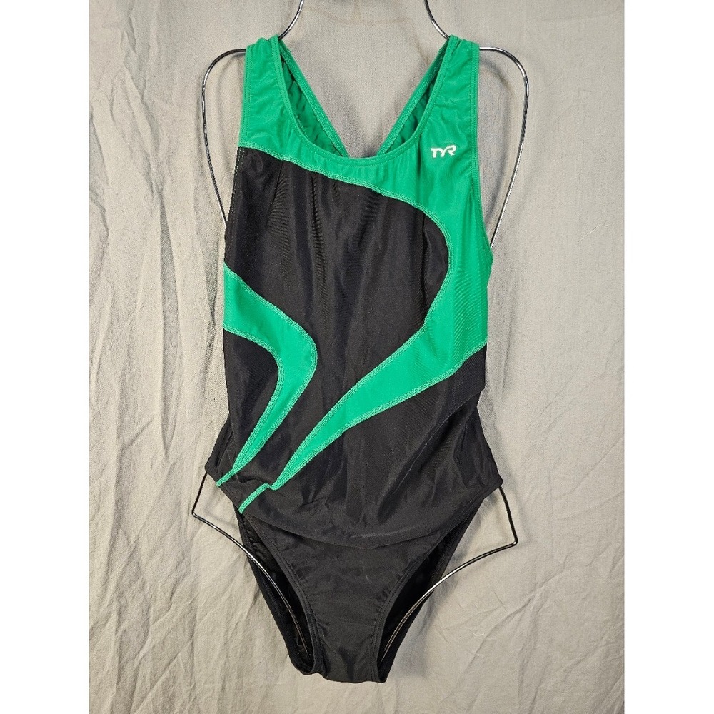 TYR Alliance T-Splice Maxback Swimsuit Womens 40 1X Black Green MALIT1A NEW